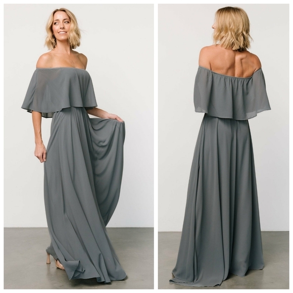 Baltic Born Dresses & Skirts - Baltic Born Dusty Blue Sonia Off Shoulder Maxi Dress